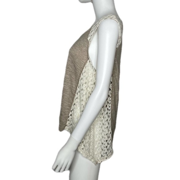 Altar’d State Women's Tan/Cream Lace Side/Shoulders Detail Knit Tank sz M - Picture 2 of 4